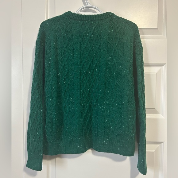 J. Crew Donegal Cable Crewneck Festive Green Sweater - Picture 3 of 7